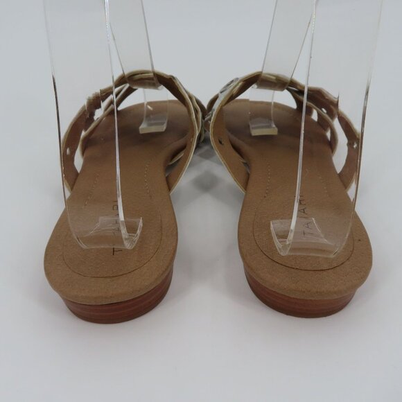 Tahari Drive Womens 10 Faux Leather Metallic Silver Grommet Strappy Sandal Flats - Picture 6 of 12